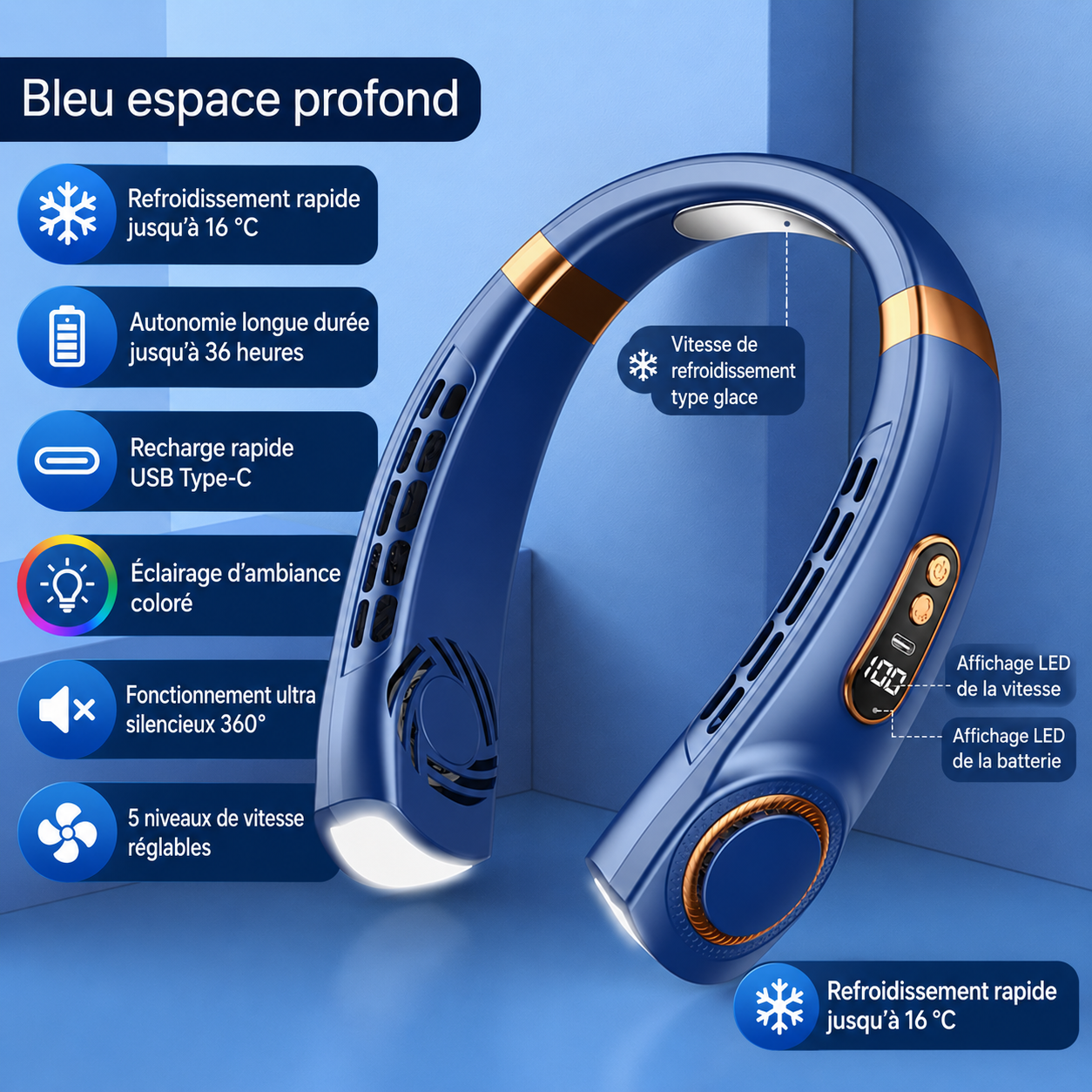 FrostiAir Neck™ – Ventilateur de Cou Rechargeable Mains Libres