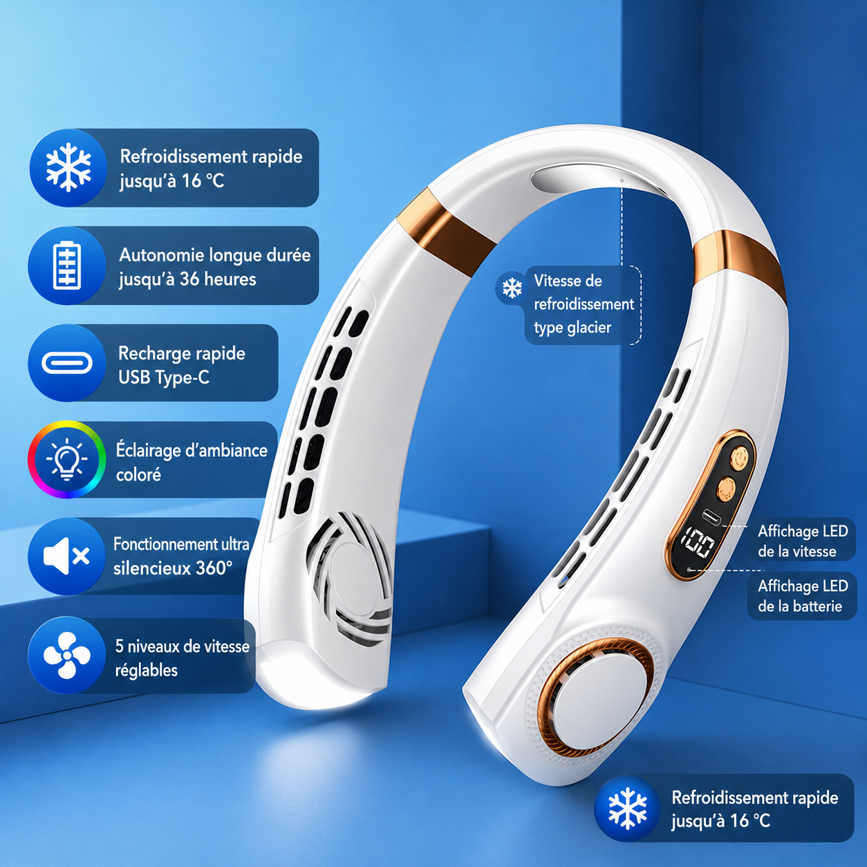 FrostiAir Neck™ – Ventilateur de Cou Rechargeable Mains Libres